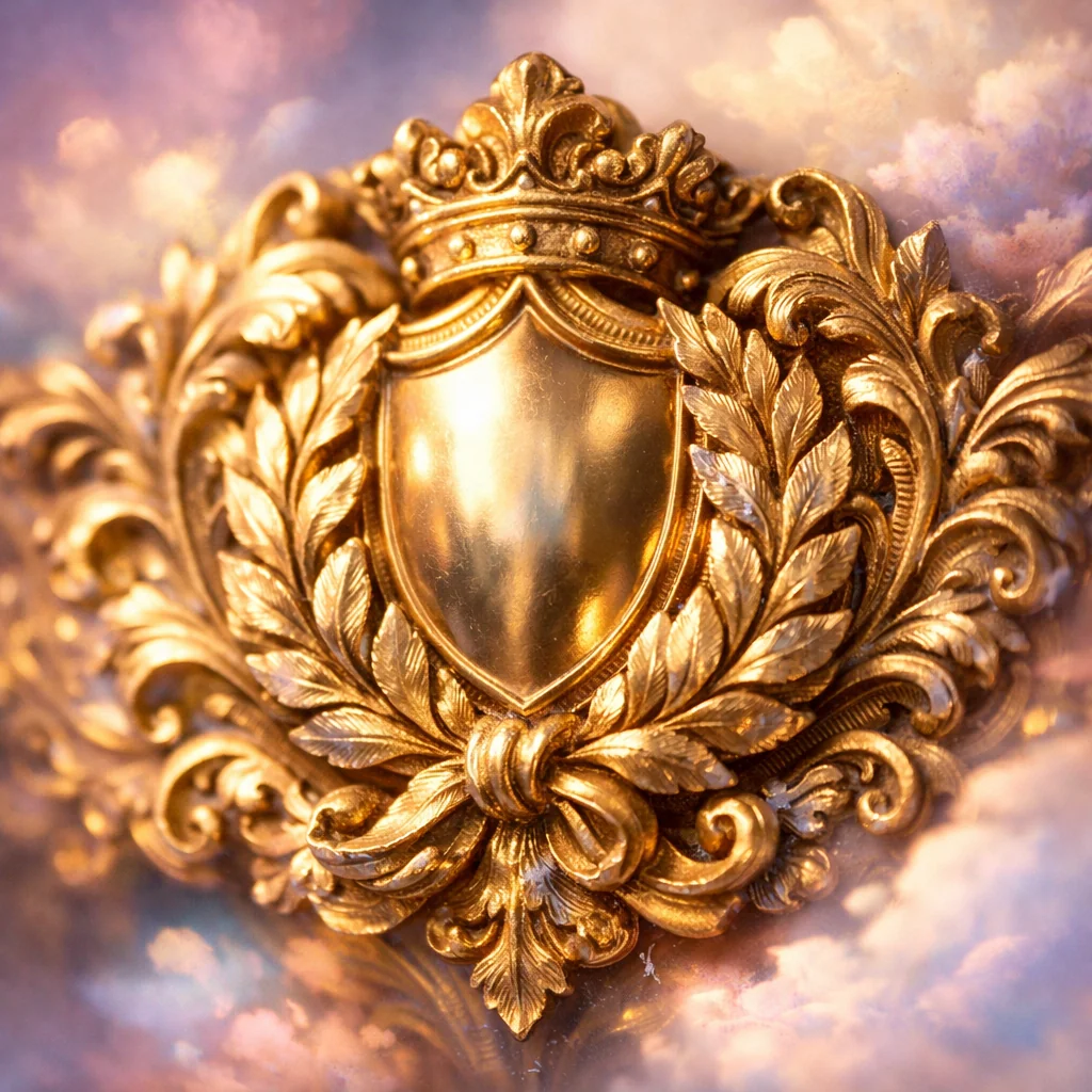 Schild met onderscheidingsbadge zwevend tussen pastelwolken